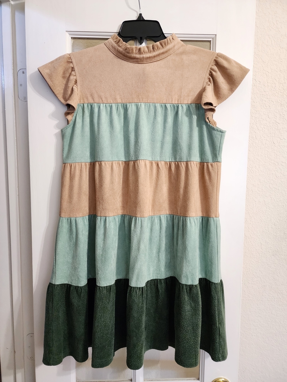 VOY Tiered Color Block Dress Small Boho Babydoll Faux Suede